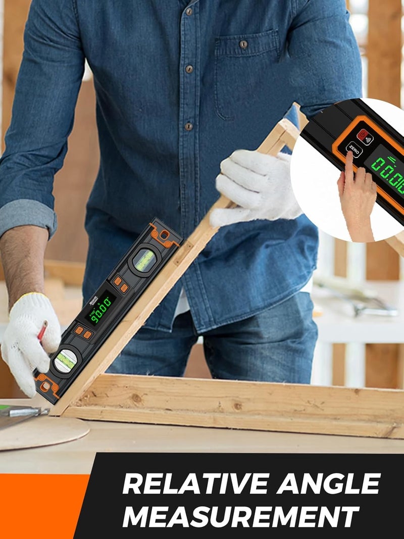 Mecurate 10-Inch Digital Level, Professional Smart Precision Torpedo Level Tool, Bright LCD Display, Audible Alerts, Magnetic Bottom, Dust Water Resistant, with Carrying Case - Image 4